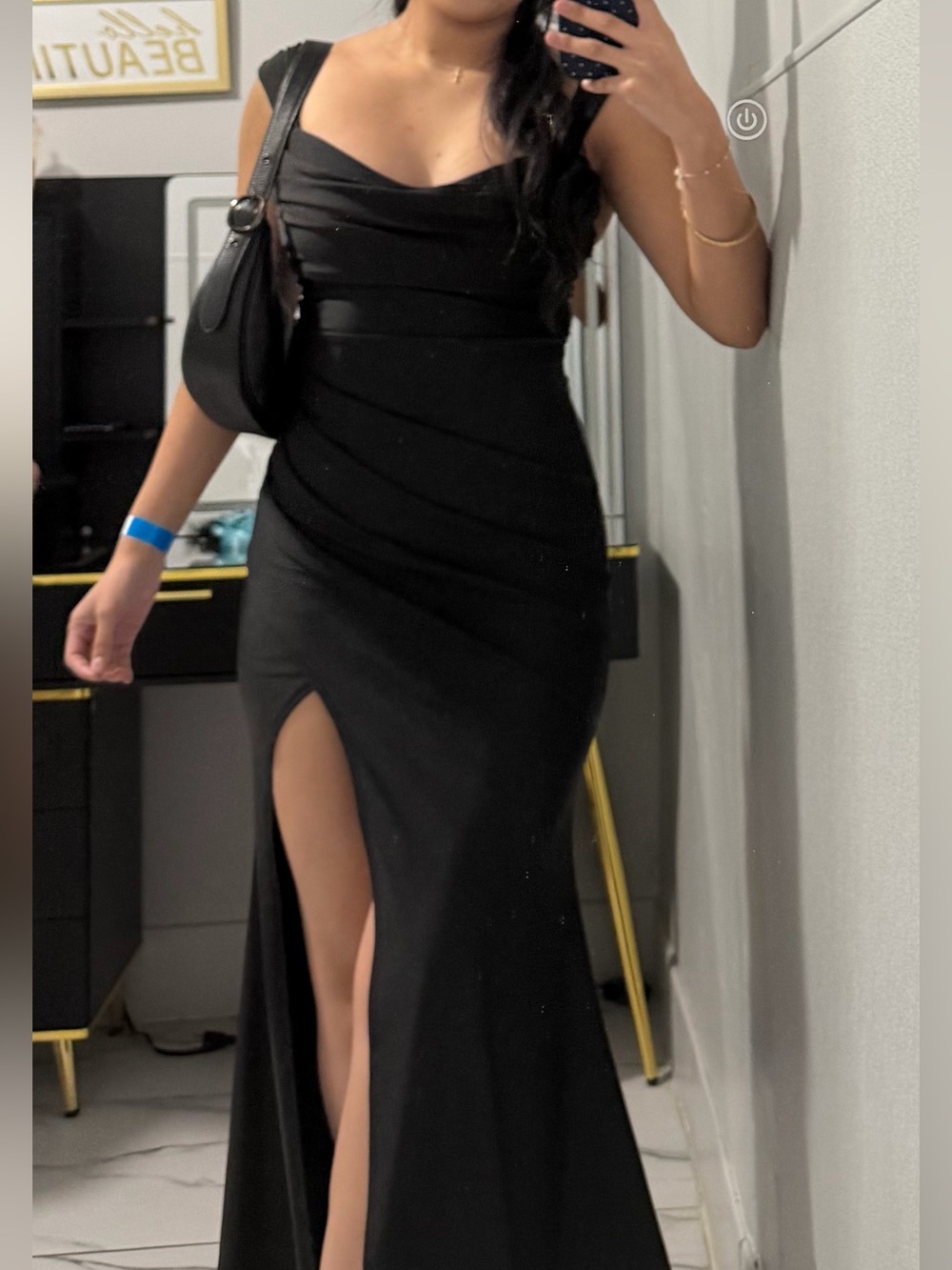 Elegant Black Evening Gown with Thigh Slit
